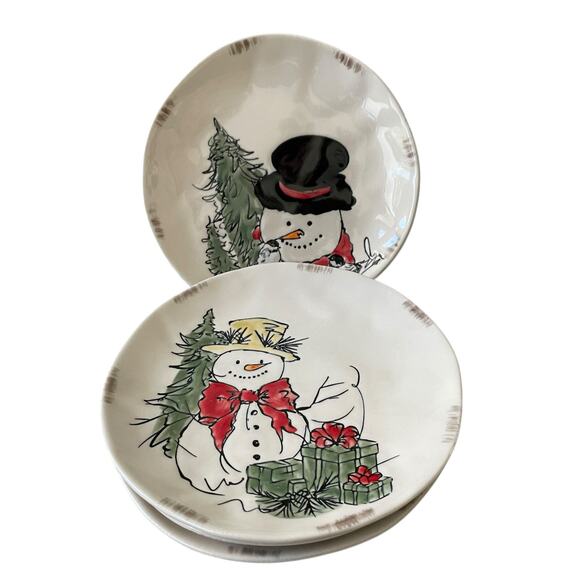 Grace Teaware Christmas SNOWMAN Porcelain Salad Plates 8.5in Set of 4 New - Picture 15 of 15